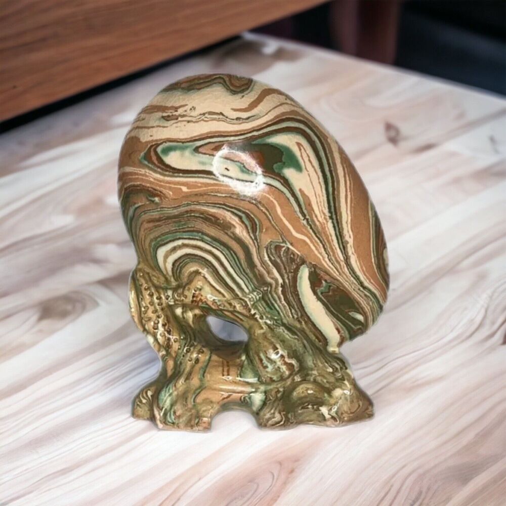 VTG 60s MCM Chinese Ceramic Art Sculpture Marbled Glaze  Abstract